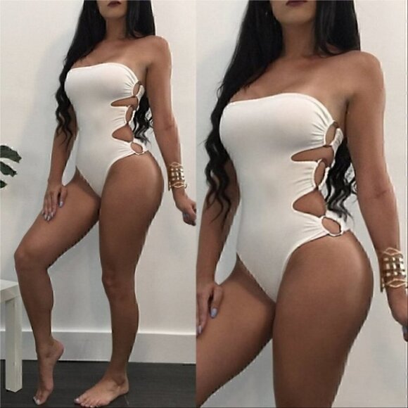 TOP SWIM WHITE O-RING BODYSUIT - Picture 1 of 2